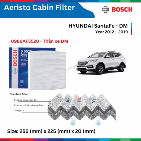 Lọc gió điều hòa xe HYUNDAI SantaFe đời 2012 đến 2019 BOSCH Aeristo