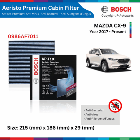 Lọc gió điều hòa BOSCH Aeristo Premium 0986AF7011, MADA CX-9 CX9 đời xe 2017 đến nay, lọc bụi mịn PM2.5