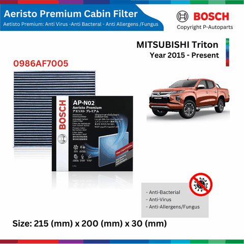 Lọc gió điều hòa Bosch Aeristo Premium, MITSUBISHI Triton đời xe 2015 đến nay, lọc bụi mịn PM2.5