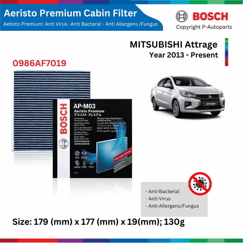 Lọc gió điều hòa BOSCH Aeristo Premium 0986AF7019, MITSUBISHI Attrage đời xe 2013 đến nay, lọc bụi mịn PM2.5