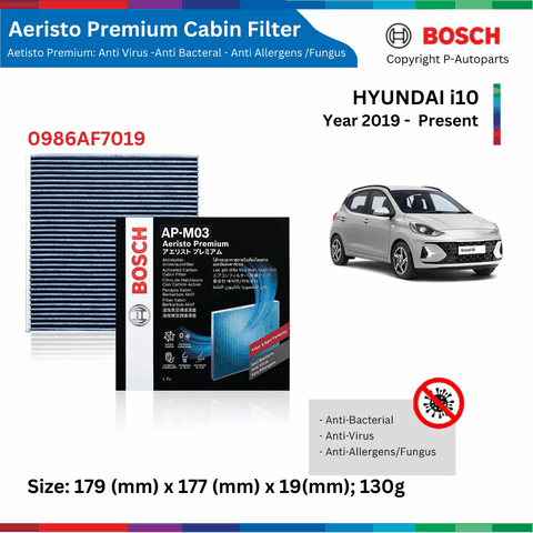 Lọc gió điều hòa BOSCH Aeristo Premium, HYUNDAI i10 đời xe 2019 đến nay, lọc bụi mịn PM2.5