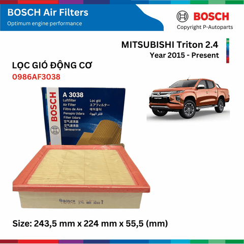 Lọc gió động cơ BOSCH Air Filter 0986AF3038, MITSUBISHI Triton 2.4 đời xe 2015 đến nay