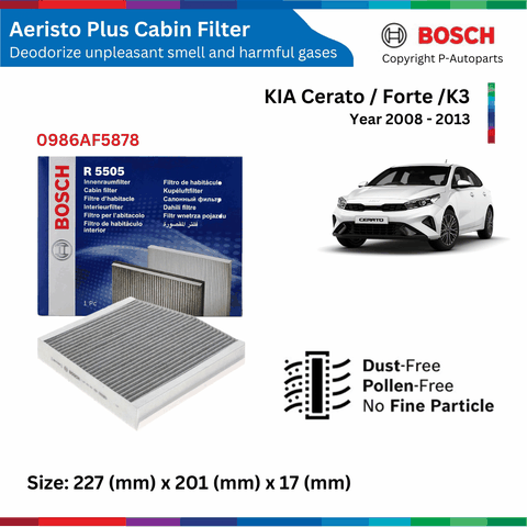 Lọc gió điều hòa than hoạt tính BOSCH Aeristo Plus, KIA Cerato Forte đời xe 2008 đến 2018