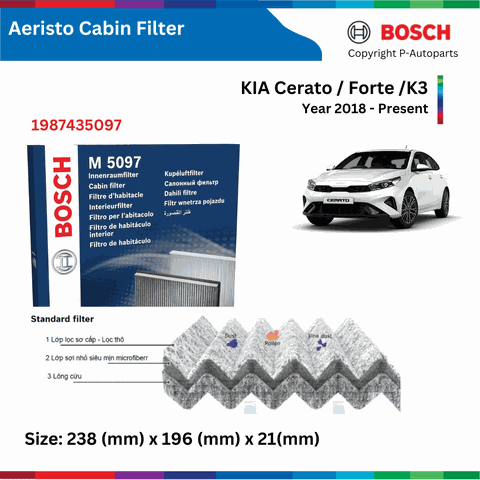 Lọc gió điều hòa BOSCH Aeristo, KIA Cerato Forte đời xe 2018 đến nay