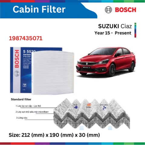 Lọc gió điều hòa BOSCH Aeristo, xe SUZUKI Ciaz đời xe 2015 đến nay, lọc máy lạnh Ciaz