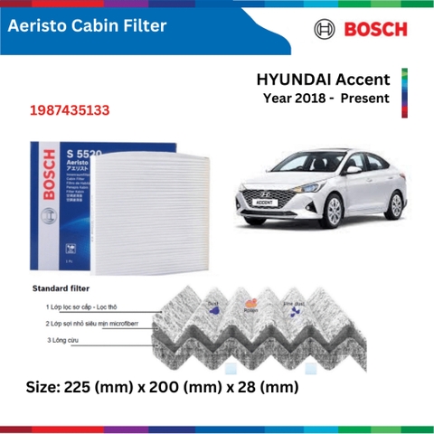 Lọc gió điều hòa BOSCH Aeristo, HYUNDAI Accent đời xe 2018 đến nay, Lọc gió máy lạnh Accent