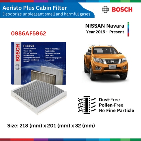 Lọc gió điều hòa BOSCH Aeristo Plus, NISSAN Navara đời xe 2015 đến nay, than hoạt tính