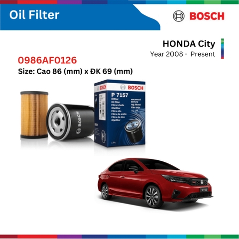 Lọc dầu động cơ BOSCH Oil Filter, HONDA City đời xe 2008 đến nay