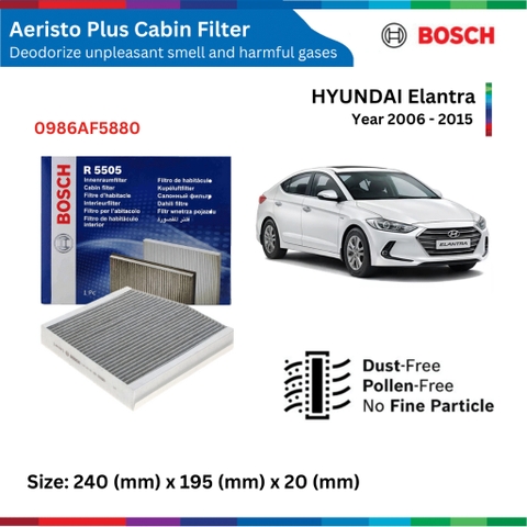 Lọc gió điều hòa BOSCH Aeristo Plus 0986AF5880, HYUNDAI Elantra đời xe 2006 đến 2015, than hoạt tính