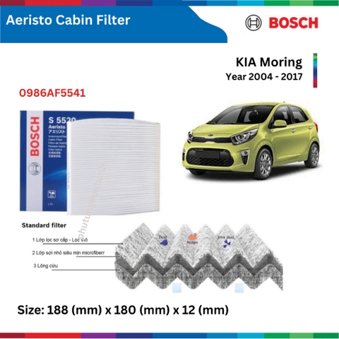 Lọc gió điều hòa BOSCH Aeristo 0986AF5541, KIA Morning Picanto đời xe 2004 đến 2017, lọc gió Morning