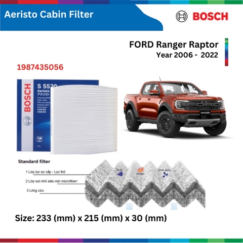Lọc gió điều hòa BOSCH Aeristo, FORD Ranger Raptor đời xe 2006 đến 2022, lọc gió máy lạnh Raptor