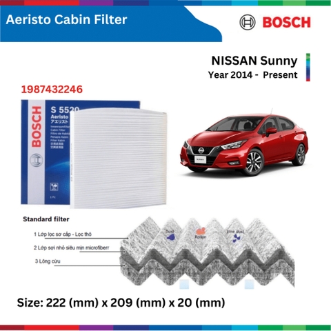 Lọc gió điều hòa BOSCH Aeristo 1987432246, NISSAN Sunny đời xe 2014 đến nay