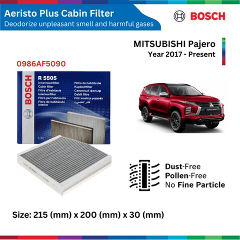 Lọc gió điều hòa BOSCH Aeristo Plus, MITSUBISHI Pajero Pajero Sport đời xe 2017 đến nay, than hoạt tính
