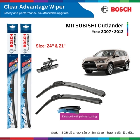 Bộ gạt mưa BOSCH Clear Advantage, MITSUBISHI Outlander đời xe 2007 đến nay, gạt nước xe Outlander