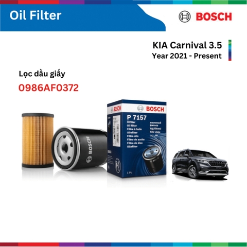Lọc dầu giấy động cơ BOSCH Oil Filter 0986AF0372, KIA Carnival 3.5 đời xe 2021 đến nay