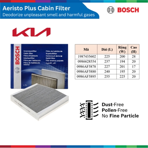 Lọc gió điều hòa than hoạt tính BOSCH Aeristo Plus, cho dòng xe KIA