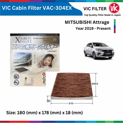 Lọc gió điều hòa VIC Cabin Filter EX, MITSUBISHI Attrage đời xe 2019 đến nay, lọc bụi mịn PM2.5