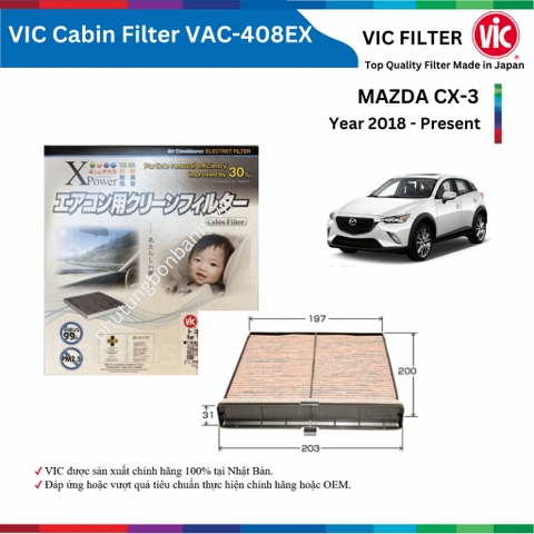 Lọc gió điều hòa VIC Cabin Filter EX, MAZDA CX-3 CX3 đời xe 2018 đến nay, lọc bụi mịn PM2.5