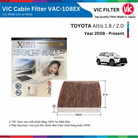 Lọc gió điều hòa VIC Cabin Filter EX, TOYOTA Altis 1.8 2.0 đời xe 2008 đến nay, lọc bụi mịn PM2.5