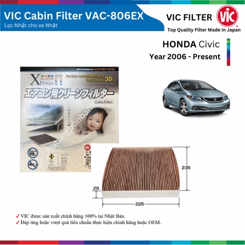 Lọc gió điều hòa VIC Cabin Filter EX, HONDA Civic đời xe 2006 đến nay, lọc bụi mịn PM2.5
