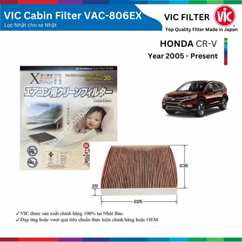 Lọc gió điều hòa VIC Cabin Filter EX, HONDA CR-V CRV đời xe 2006 đến nay, lọc bụi mịn PM2.5