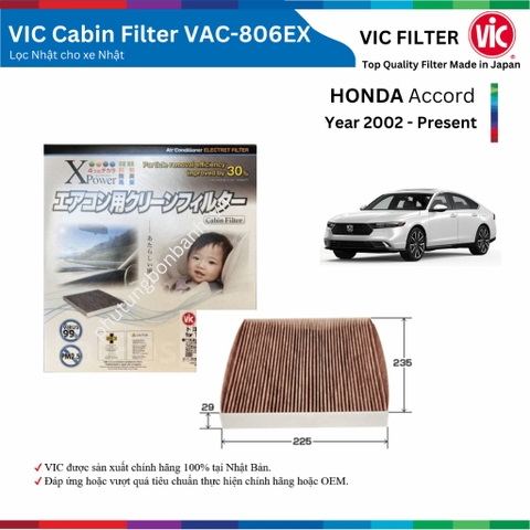 Lọc gió điều hòa VIC Cabin Filter EX, HONDA Accord đời xe 2002 đến nay, lọc bụi mịn PM2.5