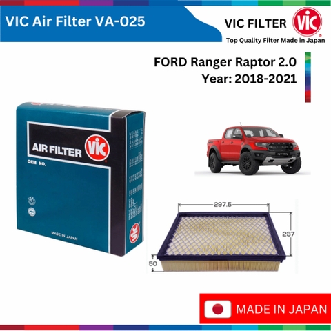 Lọc gió động cơ VIC Air Filter, FORD Ranger Raptor 2.0 đời xe 2018 đến 2021