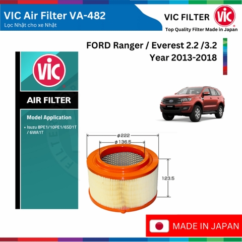 Lọc gió động cơ VIC Air Filter, FORD Everest 2.2 3.2 đời xe 2013 đến 2018