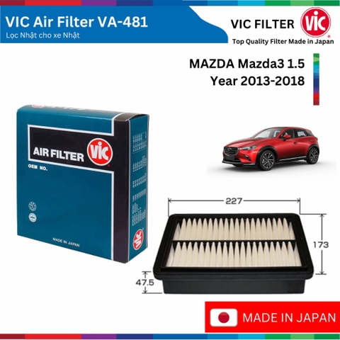 Lọc gió động cơ VIC Air Filter, MAZDA 3 1.5 đời xe 2013 đến 2018