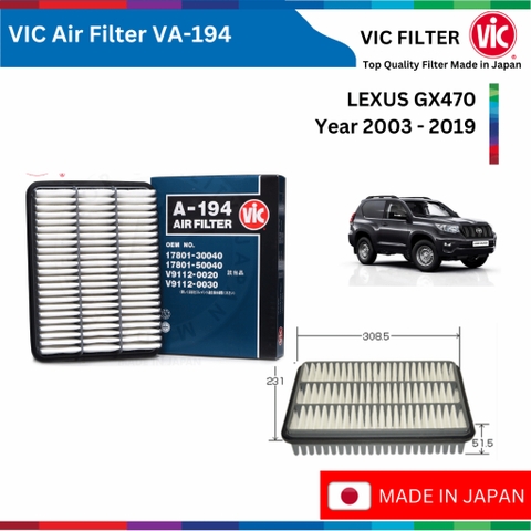 Lọc gió động cơ VIC Air Filter, LEXUS GX 470 đời xe 2003 đến 2019