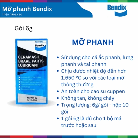 Mỡ tra phanh BENDIX, loại gói 6g
