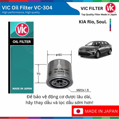 Lọc dầu động cơ VIC Oil Filter VC-304, KIA Rio, Soul.
