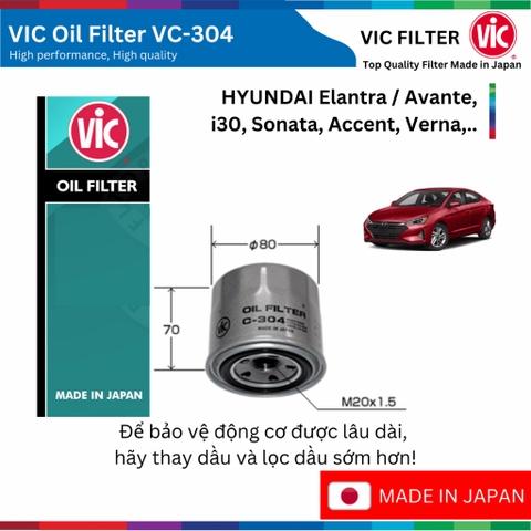 Lọc dầu động cơ VIC Oil Filter VC-304, HYUNDAI Elantra / Avante, i30, Sonata, Accent, Verna