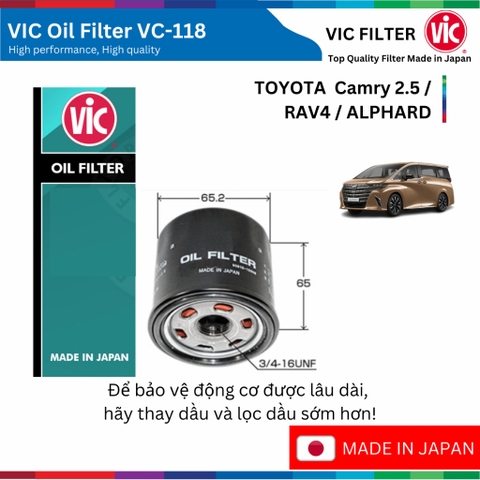Lọc dầu động cơ VIC Oil Filter VC-, TOYOTA  Camry 2.5 /  RAV4 / ALPHARD