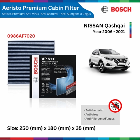 Lọc gió điều hòa BOSCH Aeristo Premium, NISSAN Qashqai đời xe 2006 đến 2021, lọc bụi mịn PM2.5
