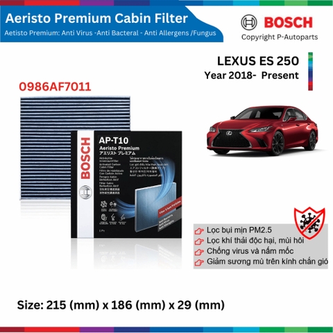 Lọc gió điều hòa BOSCH Aeristo Premium, LEXUS ES 250 đời xe 2012 đến nay, lọc bụi mịn PM2.5