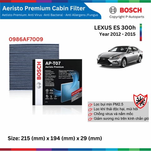 Lọc gió điều hòa BOSCH Aeristo Premium, LEXUS ES 300h đời xe 2012 đến nay, lọc bụi mịn PM2.5