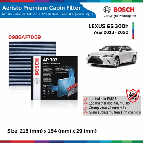 Lọc gió điều hòa BOSCH Aeristo Premium, LEXUS GS 300h đời xe 2013 đến 2020, lọc bụi mịn PM2.5