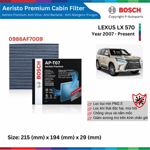 Lọc gió điều hòa BOSCH Aeristo Premium, LEXUS LX 570 đời xe 2007 đến nay, lọc bụi mịn PM2.5