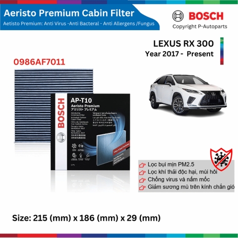 Lọc gió điều hòa BOSCH Aeristo Premium, LEXUS RX 300 đời xe 2017 đến nay, lọc bụi mịn PM2.5