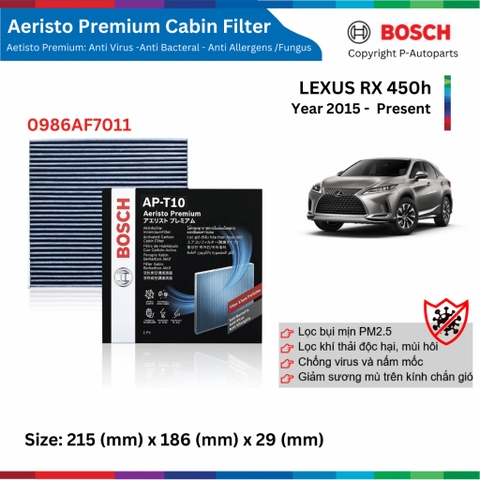 Lọc gió điều hòa BOSCH Aeristo Premium, LEXUS RX 450h đời xe 2015 đến nay, lọc bụi mịn PM2.5