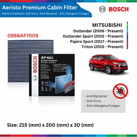 Lọc gió điều hòa BOSCH Aeristo Premium, MITSUBISHI Outlander đời xe 2006 đến nay, lọc bụi mịn PM2.5