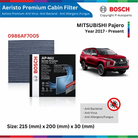Lọc gió điều hòa BOSCH Aeristo Premium, MITSUBISHI Pajero đời xe 2017 đến nay, lọc bụi mịn PM2.5