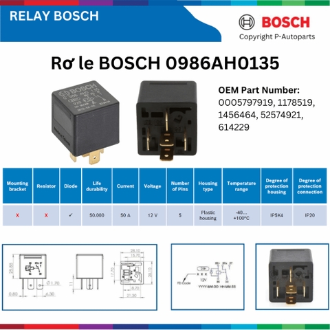 Rơ le Bosch 0986AH0135 12V 5 chân to không bát, relay Bosch