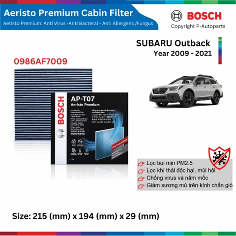 Lọc gió điều hòa BOSCH Aeristo Premium xe SUBARU Outback đời xe 2009 đến nay, lọc bụi mịn PM2.5