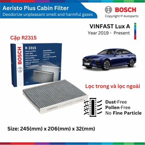 Cặp lọc gió điều hòa than hoạt tính BOSCH Aeristo Plus VINFAST Lux A đời xe 2019 đến nay