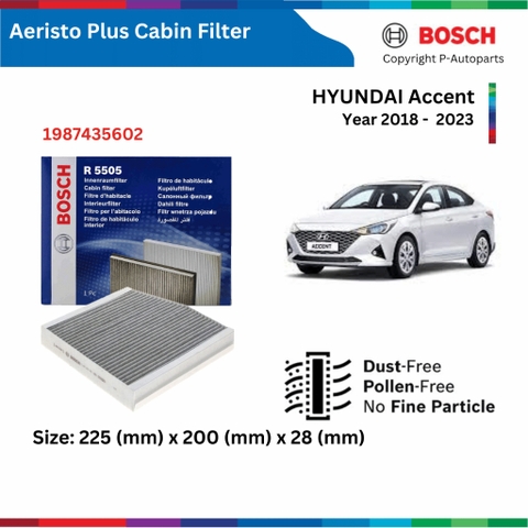 Lọc gió điều hòa than hoạt tính BOSCH Aeristo Plus, HYUNDAI Accent đời 2011 đến 2023