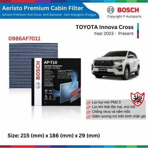 Lọc gió điều hòa BOSCH Aeristo Premium TOYOTA Innova Cross đời xe 2023 đến nay, lọc bụi mịn PM2.5