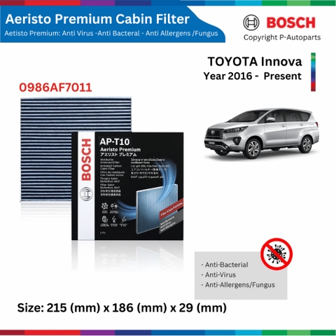 Lọc gió điều hòa BOSCH Aeristo Premium, TOYOTA Innova đời xe 2016 đến nay, lọc bụi mịn PM2.5
