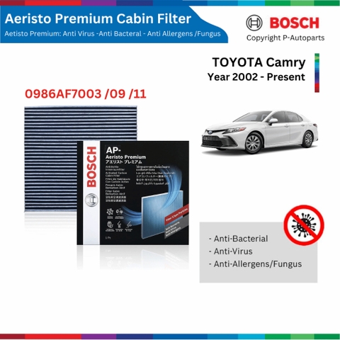 Lọc gió điều hòa BOSCH Aeristo Premium, TOYOTA Camry đời xe 2002 đến nay, lọc bụi mịn PM2.5